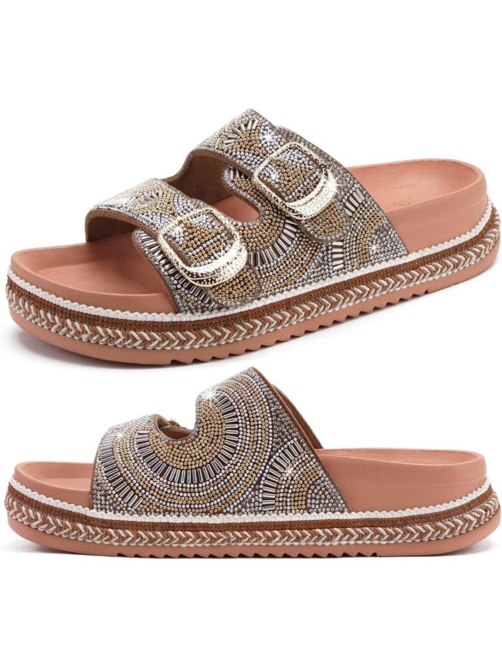 Stylish Women's Bling Sandals with Arch Support | Orthopedic Rhinestone Slides
